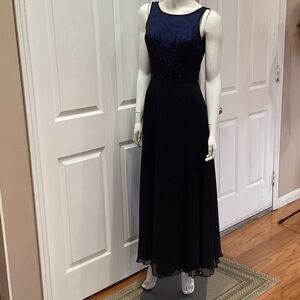 Milli Silk Long Navy And Black Gown with beading on Bodice Midnight